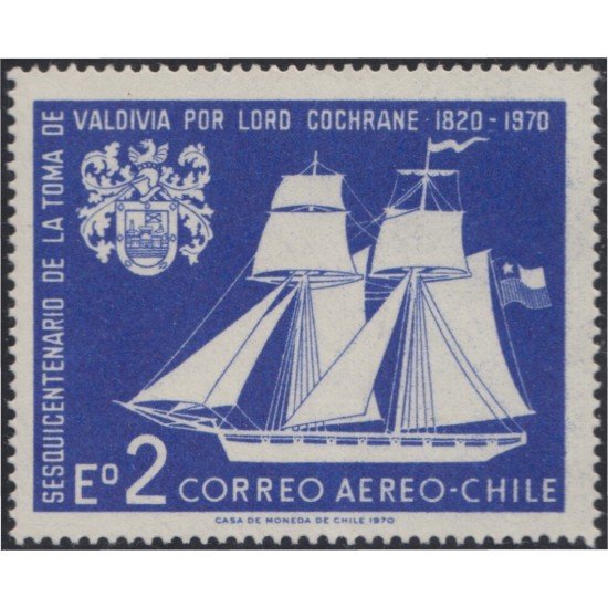 Chile A- 264 1970 150 Años de la toma de Valdivia por Lord Cochrane Velero Boat MNH Chile A- 264 1970 150 Años de la toma de Valdivia por Lord Cochrane Velero Boat MNH