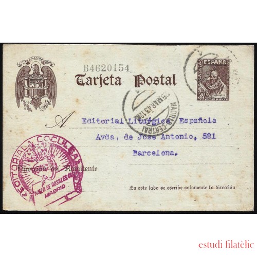 España Spain Entero Postal 83 Cervantes 1943 Matasello Madrid