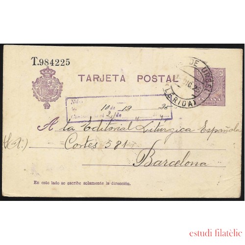 España Spain Entero Postal 50 Alfonso XIII 1925 Seu de Urgell