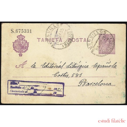 España Spain Entero Postal 50 Alfonso XIII 1925 Burguillos 