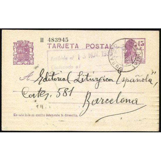 España Spain Entero Postal 69 Matrona 1935 Durango España Spain Entero Postal 69 Matrona 1935 Durango