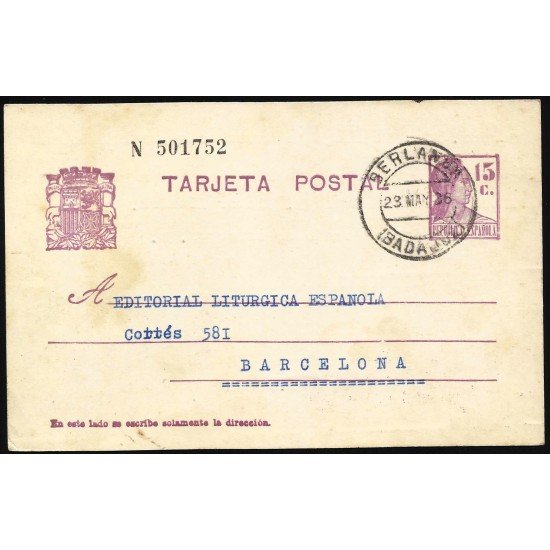 España Spain Entero Postal 69 Matrona 1936 Berlanga España Spain Entero Postal 69 Matrona 1936 Berlanga