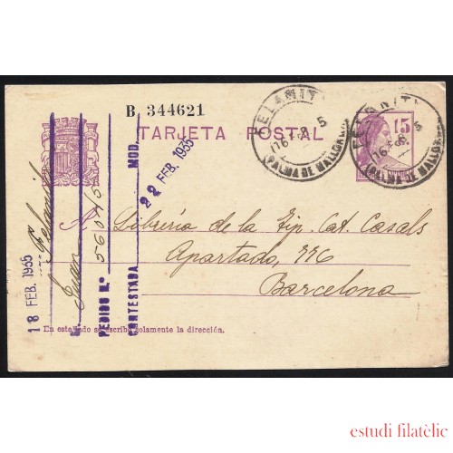 España Spain Entero Postal 69 Matrona 1935 Felanitx