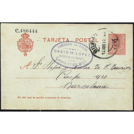 España Spain Entero Postal 49 Alfonso XIII 1917 Bilbao