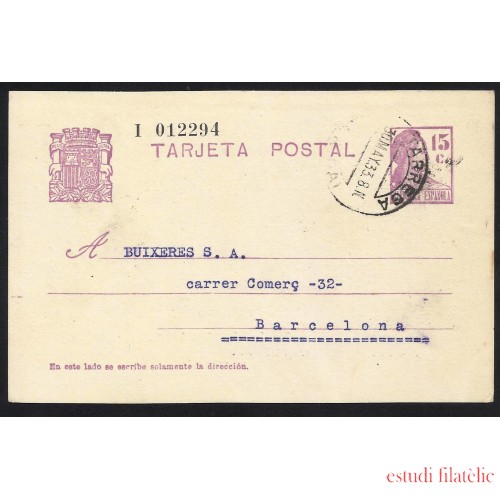 España Spain Entero Postal 69 Matrona 1933 Tárrega