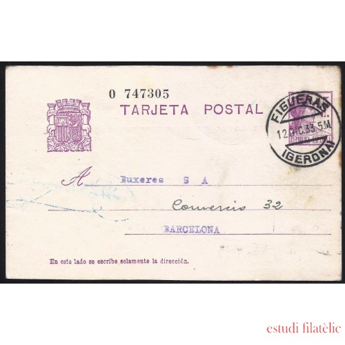 España Spain Entero Postal 69 Matrona 1933 Figueras