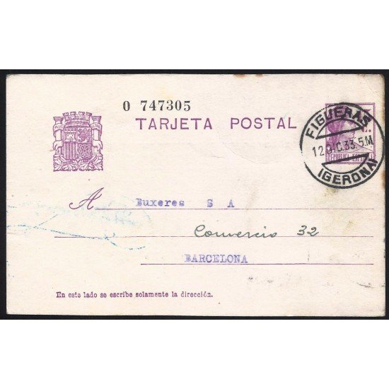 España Spain Entero Postal 69 Matrona 1933 Figueras España Spain Entero Postal 69 Matrona 1933 Figueras