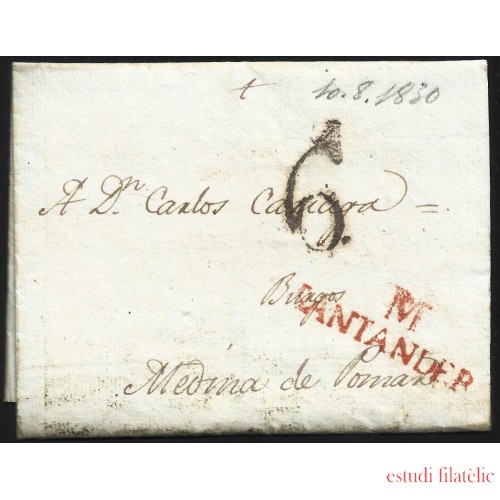 España Prefilatelia Carta de Santander a Medina de Pomar 1830