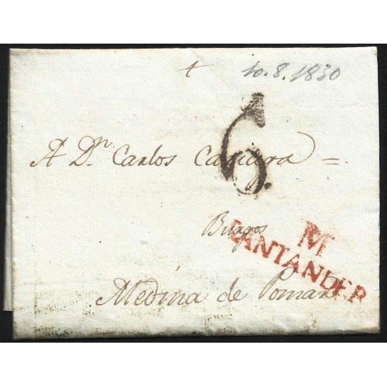 España Prefilatelia Carta de Santander a Medina de Pomar 1830 España Prefilatelia Carta de Santander a Medina de Pomar 1830