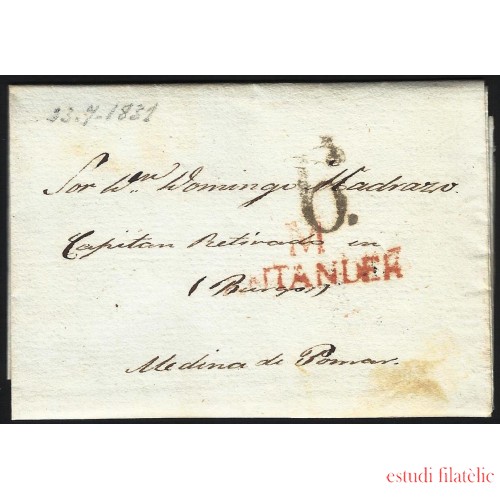 España Prefilatelia Carta de Santander a Medina de Pomar 1831