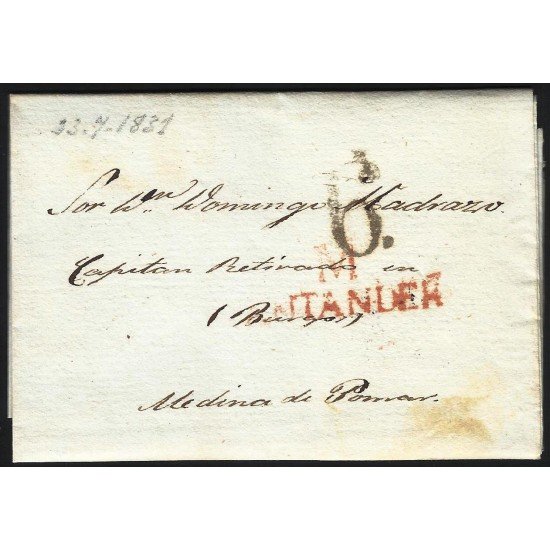 España Prefilatelia Carta de Santander a Medina de Pomar 1831 España Prefilatelia Carta de Santander a Medina de Pomar 1831