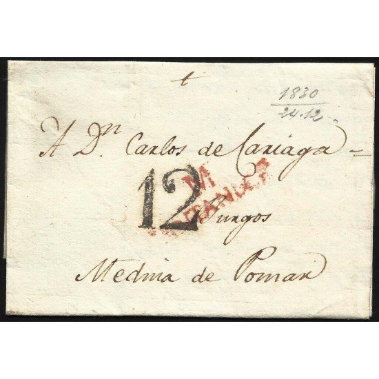 España Prefilatelia Carta de Santander a Medina de Pomar 1830 España Prefilatelia Carta de Santander a Medina de Pomar 1830