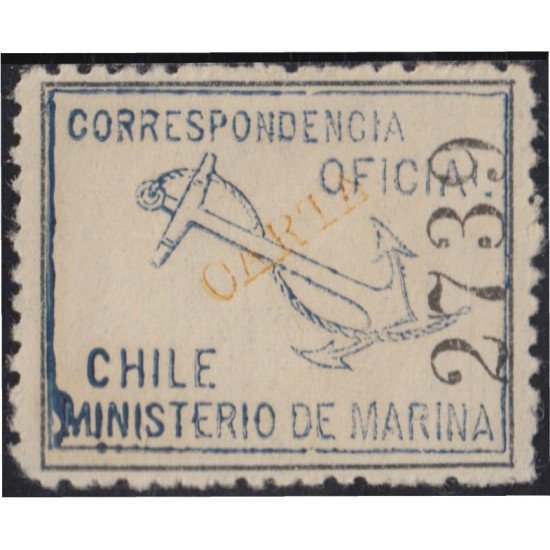 Chile Servicio Oficial 8 1907 Marina Oficial MNH Sobrecarga amarilla Chile Servicio Oficial 8 1907 Marina Oficial MNH Sobrecarga amarilla