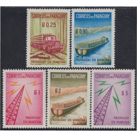 Paraguay 593/97 1961 Medios de transporte y antena de radio MNH