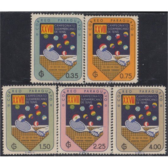 Paraguay 614/18 1961 Campeonato sudamericano de Tenis MNH Paraguay 614/18 1961 Campeonato sudamericano de Tenis MNH