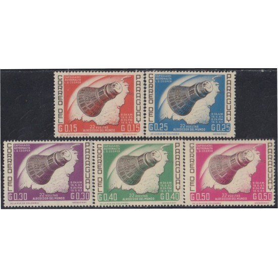 Paraguay 732/36 1963 Vuelos cósmicos de Gordon Cooper MNH Paraguay 732/36 1963 Vuelos cósmicos de Gordon Cooper MNH