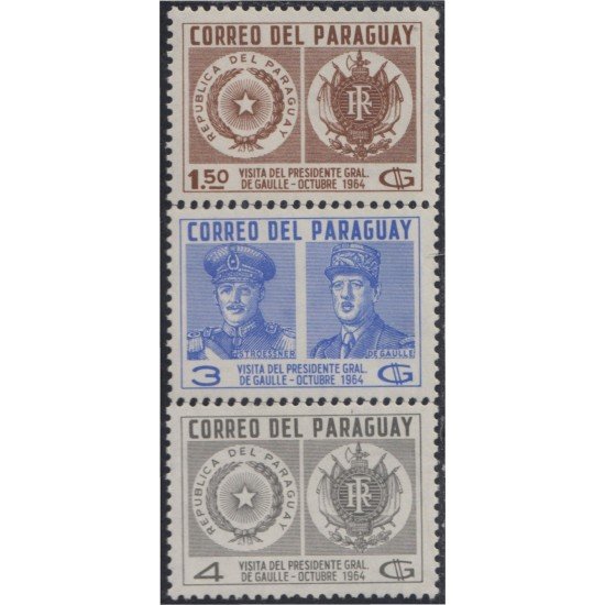 Paraguay 769/71 1964 Visita del Presidente Gral. de Gaulle MNH Paraguay 769/71 1964 Visita del Presidente Gral. de Gaulle MNH