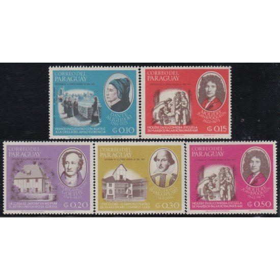 Paraguay 853/57 1967 Celebridades Internacionales Moliere Goethe MNH Paraguay 853/57 1967 Celebridades Internacionales Moliere Goethe MNH