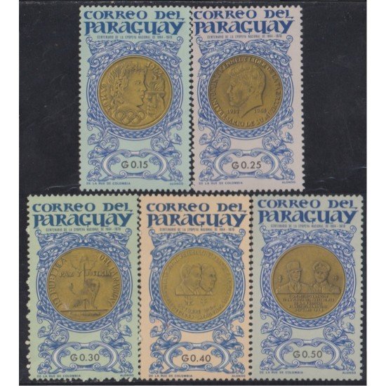 Paraguay 780/84 1965 Monedas y medallas diversas MNH Paraguay 780/84 1965 Monedas y medallas diversas MNH
