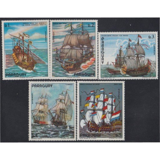 Paraguay 1509/13 1976 Pinturas de barcos boats MNH