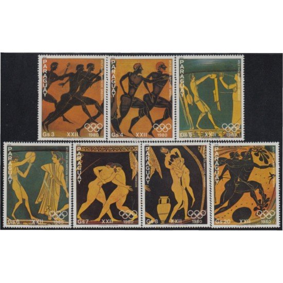 Paraguay 1756/62 1980 Juegos olímpicos de Moscú Pinturas griegas de atletas MNH Paraguay 1756/62 1980 Juegos olímpicos de Moscú Pinturas griegas de atletas MNH
