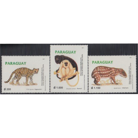 Paraguay 2727/29 1997 Animales Yaguareté Akuti pac Karayá MNH Paraguay 2727/29 1997 Animales Yaguareté Akuti pac Karayá MNH