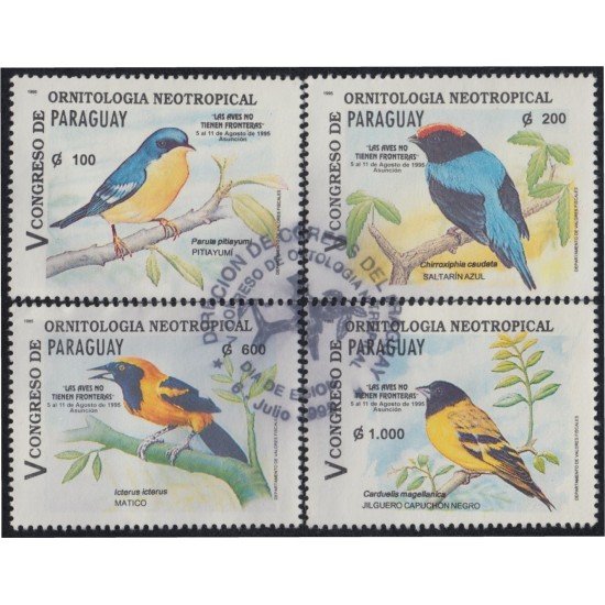 Paraguay 2685/88 1995 1º Congreso de Ornitología Neotropical usados Paraguay 2685/88 1995 1º Congreso de Ornitología Neotropical usados