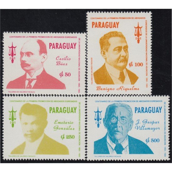 Paraguay 2642/45 1993 Centenario de la primera promoción de abogados de la Universidad Nacional de Asunción MNH
