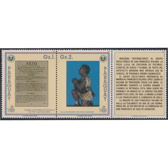Paraguay 2495/96 1990 Talla en madera Guaraní MNH