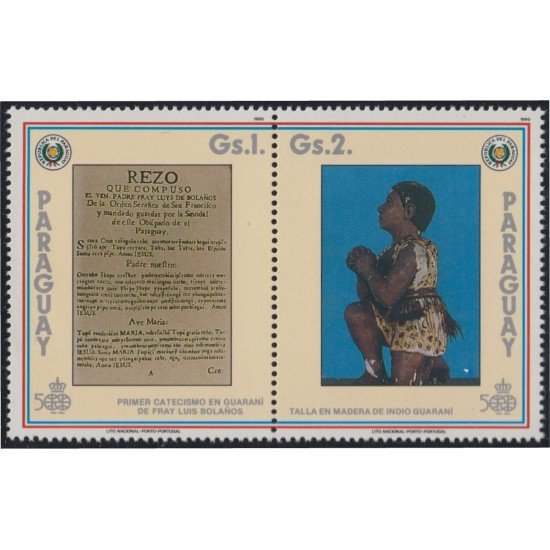 Paraguay 2495/96 1990 Talla en madera Guaraní MNH Paraguay 2495/96 1990 Talla en madera Guaraní MNH