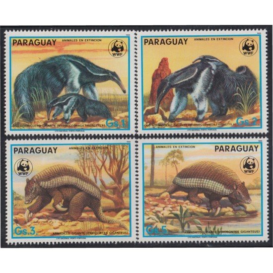 Paraguay 2365/68 1988 Animales en extinción Armadillo Oso Hormiguero MNH Paraguay 2365/68 1988 Animales en extinción Armadillo Oso Hormiguero MNH