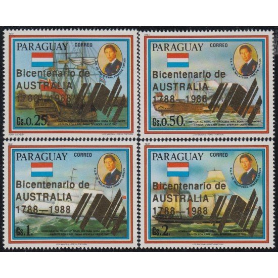 Paraguay 2361/64 1988 Barcos Boats Emblema Príncipe Carlos MNH Paraguay 2361/64 1988 Barcos Boats Emblema Príncipe Carlos MNH