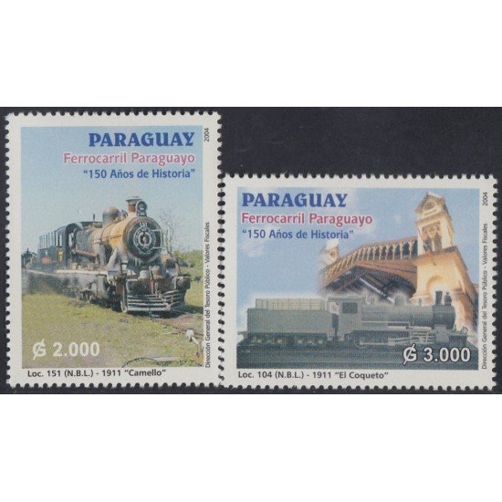 Paraguay 2907/08 2004 150 Años del ferrocarril trenes trains MNH Paraguay 2907/08 2004 150 Años del ferrocarril trenes trains MNH