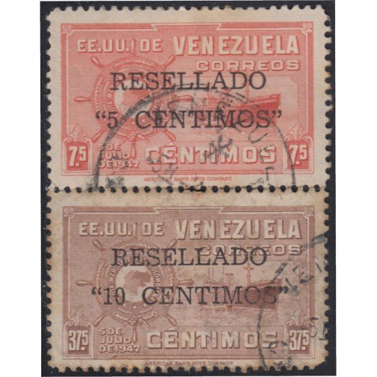 Venezuela 320/21 1951 Estados Unidos de Venezuela Flota mercante Barco Boat Resellado usados