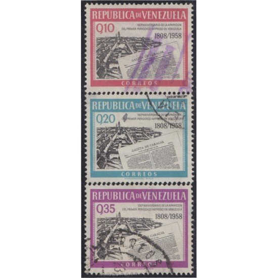 Venezuela 612/14 1960 Primer periódico impreso en Venezuela usados Venezuela 612/14 1960 Primer periódico impreso en Venezuela usados