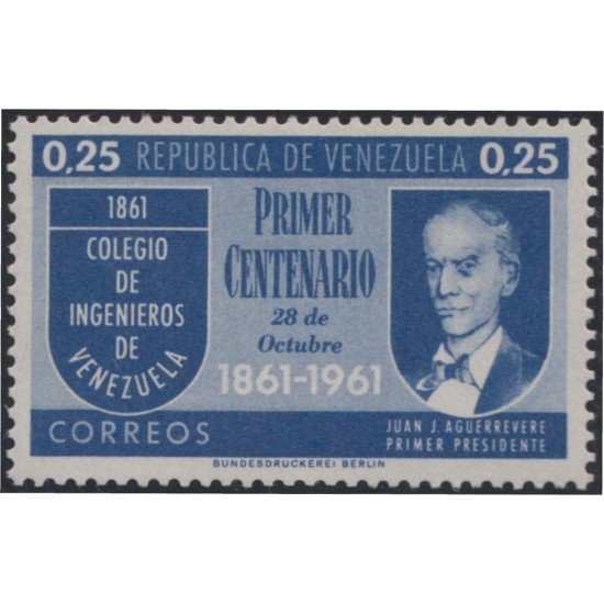 Venezuela 645 1961 Primer presidente Juan J. Aguerrevere MH Venezuela 645 1961 Primer presidente Juan J. Aguerrevere MH