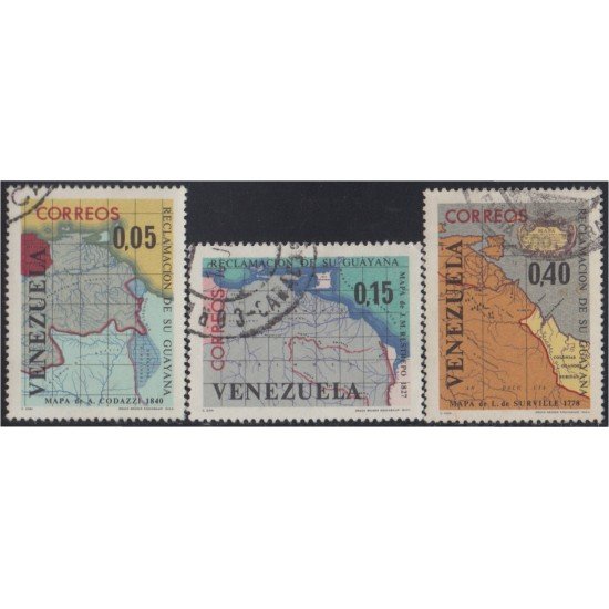 Venezuela 728/30 1965 Mapa Reclamación de Su Guayana usados Venezuela 728/30 1965 Mapa Reclamación de Su Guayana usados