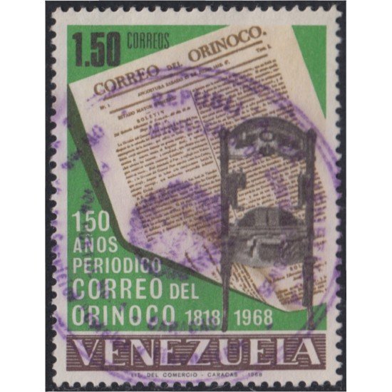 Venezuela 757 1968 150 Años del periódico Correo de Orinoco usados Venezuela 757 1968 150 Años del periódico Correo de Orinoco usados