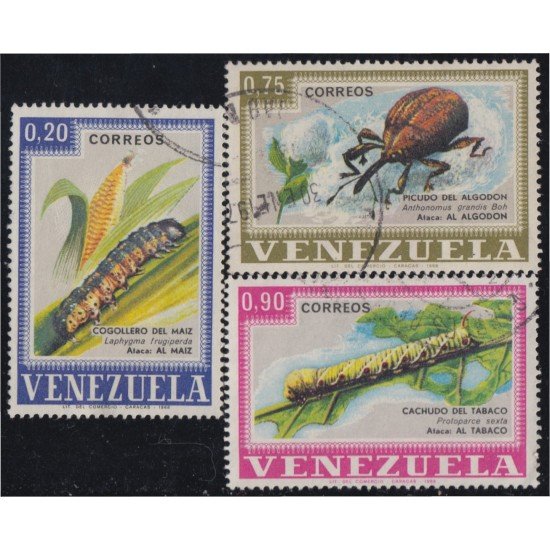 Venezuela 758/60 1968 Picudo de Algodón Insectos perjudiciales Cogollero del Maíz Cachudo del Tabaco usados Venezuela 758/60 1968 Picudo de Algodón Insectos perjudiciales Cogollero del Maíz Cachudo del Tabaco usados