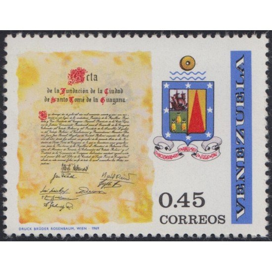 Venezuela 788 1969 Acta de la Fundación de la Ciudad de Santo Tomé de Guayana MNH Venezuela 788 1969 Acta de la Fundación de la Ciudad de Santo Tomé de Guayana MNH