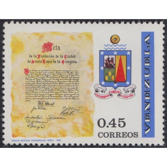 Venezuela 788 1969 Acta de la Fundación de la Ciudad de Santo Tomé de Guayana MH Venezuela 788 1969 Acta de la Fundación de la Ciudad de Santo Tomé de Guayana MH
