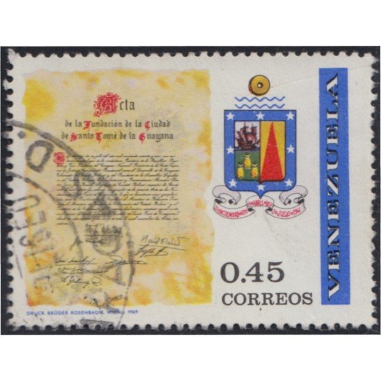 Venezuela 788 1969 Acta de la Fundación de la Ciudad de Santo Tomé de Guayana usados Venezuela 788 1969 Acta de la Fundación de la Ciudad de Santo Tomé de Guayana usados