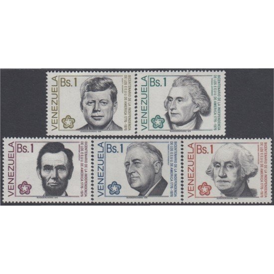 MI2 Venezuela 993/97 1976 Presidentes Norteamericanos Roosevelt Lincoln Kennedy MNH MI2 Venezuela 993/97 1976 Presidentes Norteamericanos Roosevelt Lincoln Kennedy MNH