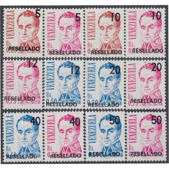Venezuela 1552/63 1991 Simón Bolívar Resellado MNH Venezuela 1552/63 1991 Simón Bolívar Resellado MNH