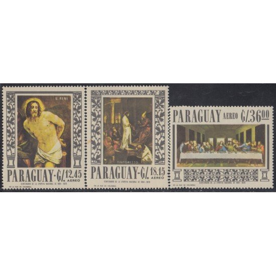 Paraguay A- 459/61 1967 Pinturas de Tintoretto Da Vinci y G. Reni MNH