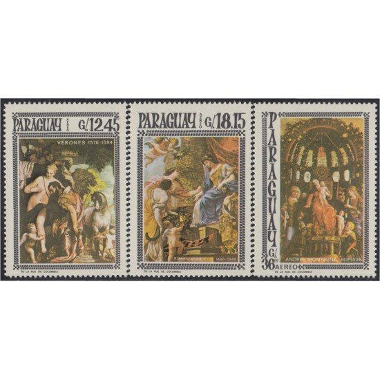 Paraguay A- 456/58 1967 Pinturas de Veronés Simón Vouet y Adres Montegna MNH Paraguay A- 456/58 1967 Pinturas de Veronés Simón Vouet y Adres Montegna MNH