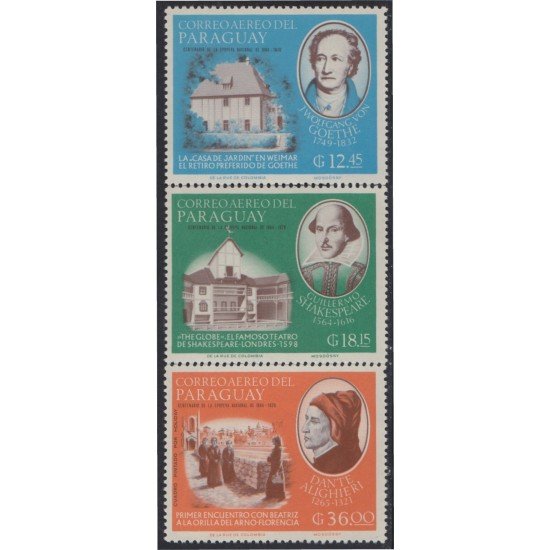 Paraguay A- 441/43 1967 J. Wolfgang Von Goethe Guillermo Shakespeare Dante Alighieri MNH Paraguay A- 441/43 1967 J. Wolfgang Von Goethe Guillermo Shakespeare Dante Alighieri MNH
