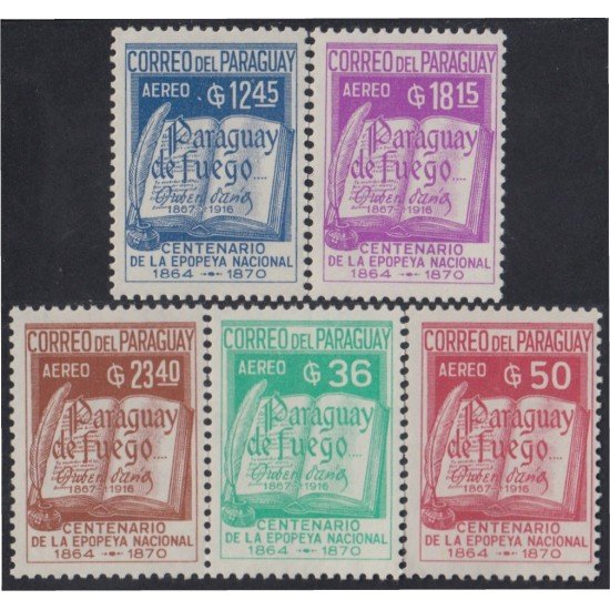 Paraguay A- 436/40 1966 Libro Parguay de Fuego de Rubén Darío MNH Paraguay A- 436/40 1966 Libro Parguay de Fuego de Rubén Darío MNH