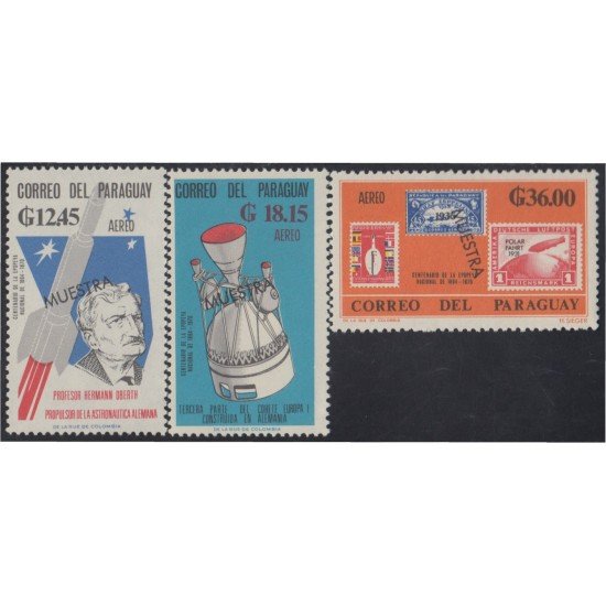 Paraguay A- 433/35 1966 Profesor Hermann Oberth Cohete Europa 1 Centenario de la Epopeya  MNH Muestra