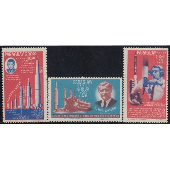 Paraguay A- 394/96 1964 J.F Kennedy y Wernher Von Braun MNH Paraguay A- 394/96 1964 J.F Kennedy y Wernher Von Braun MNH
